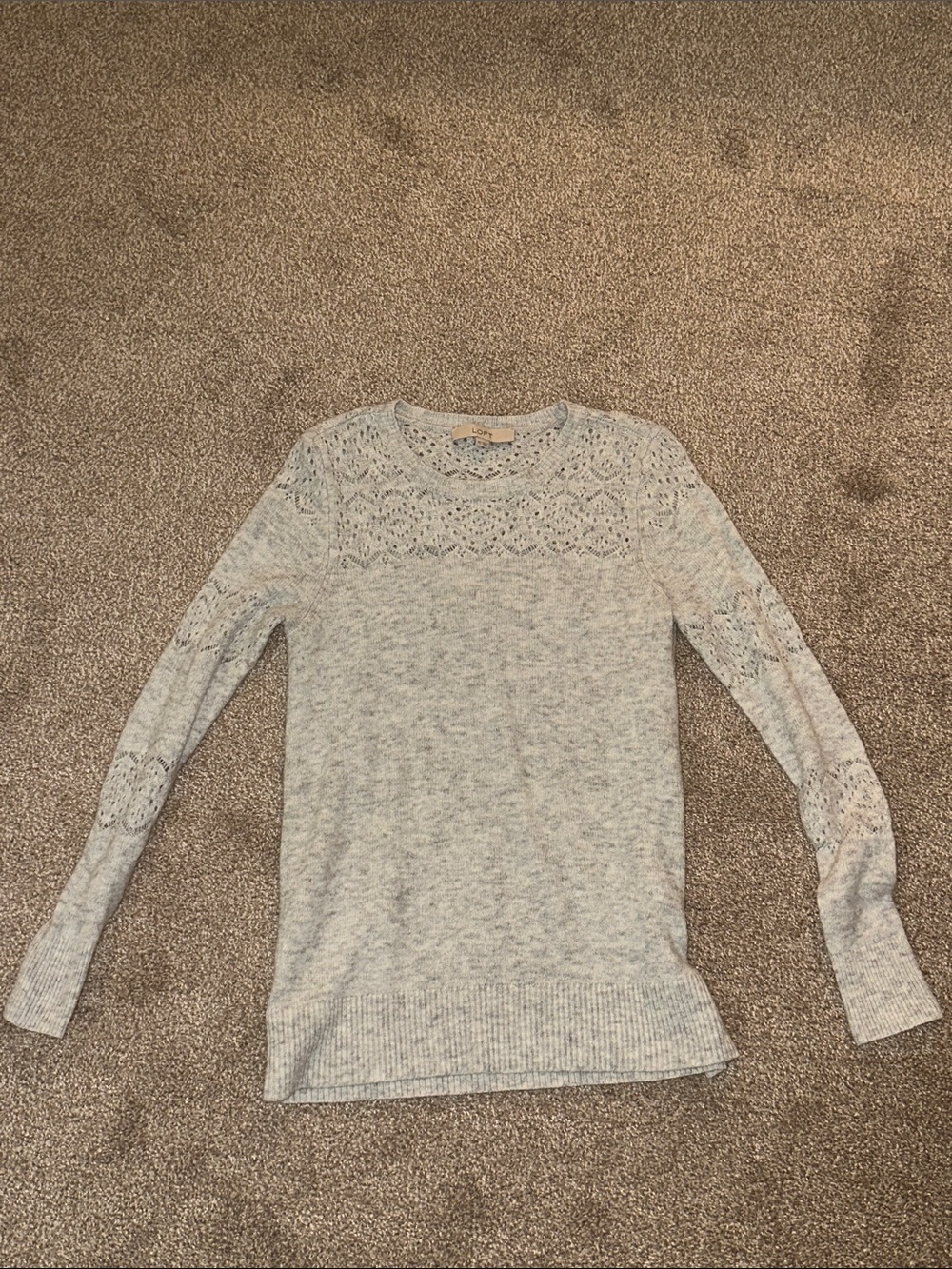 LOFT Light Gray Lace Detail Sweater